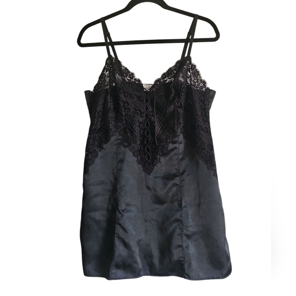 Valisere Paris Black Satin Chemise with Lace Trim